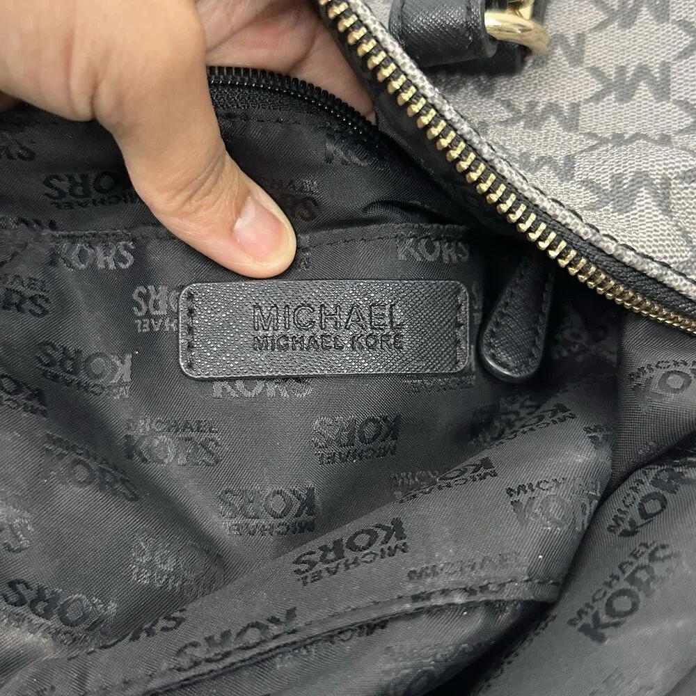 Michael Kors Grayson Large Satchel MK Signature Gray Black with Gold Hardware